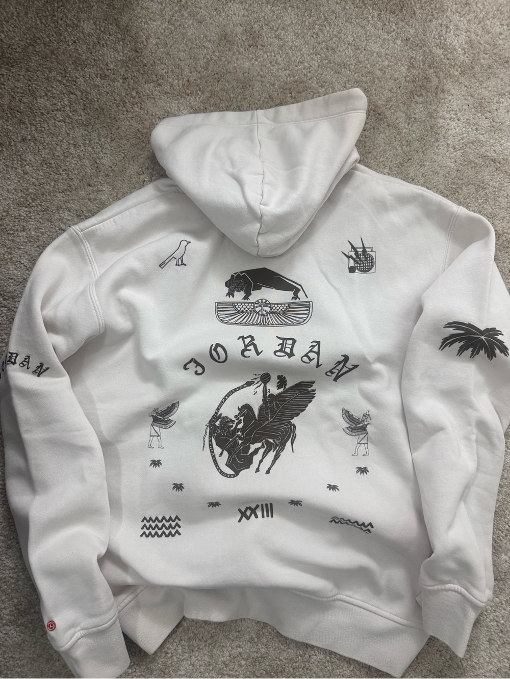 Jordan White Pullover Hoodie with Black Graphic Motifs